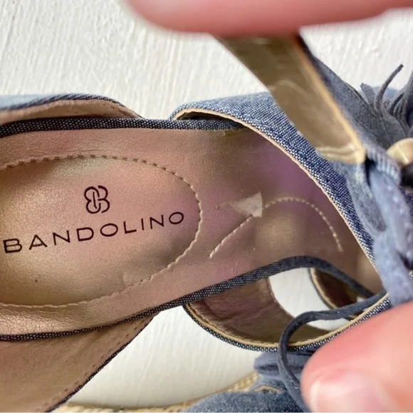 Bandolino Lace Up Denim Wedge Sandals - Picture 5 of 12